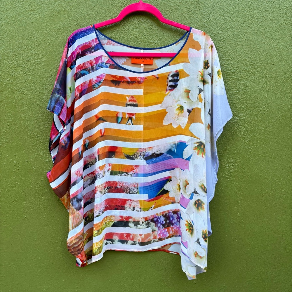 Clover Canyon Oversized Tunic Top Shirt Blouse Floral Artsy Small EUC
